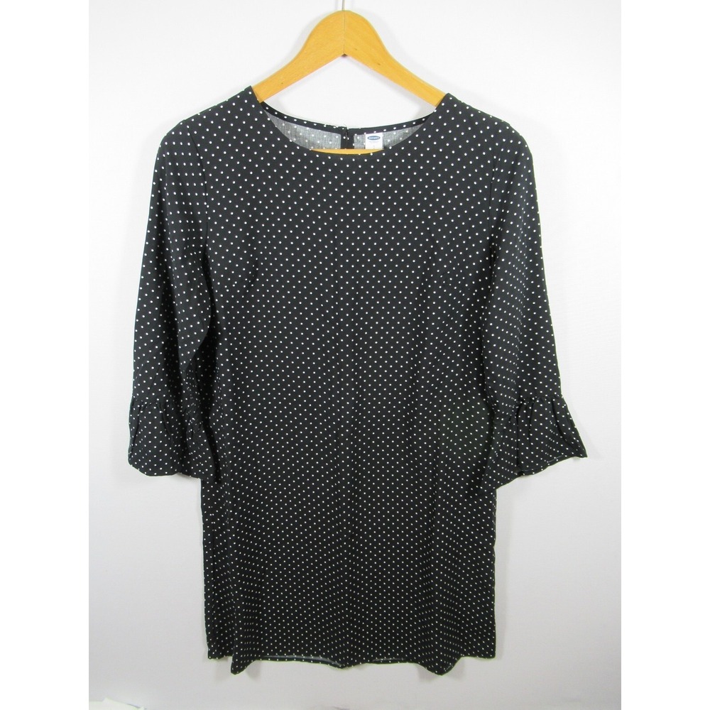 Old Navy Polka Dot Shift Dress Women Small Black 3/4 Bell Sleeve